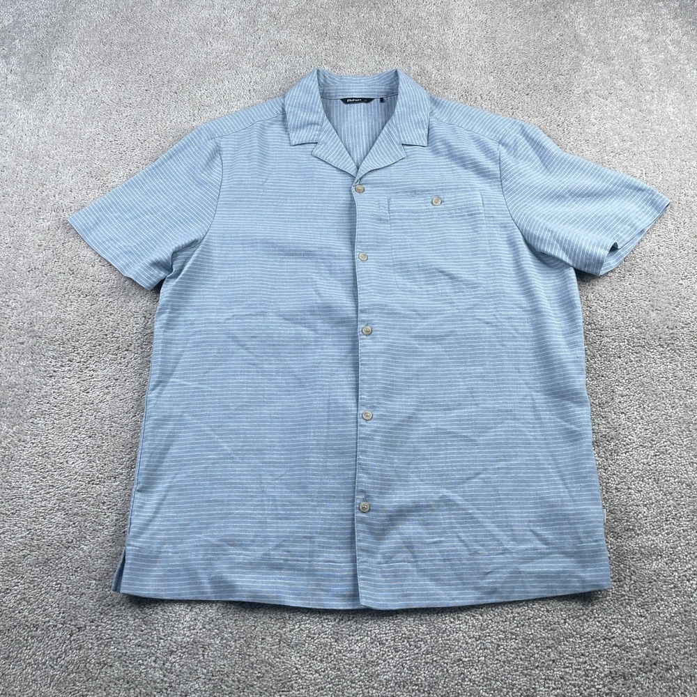 Rohan Shirt Mens Medium Blue Striped Porto Linen Short Sleeve Camp Collar Casual